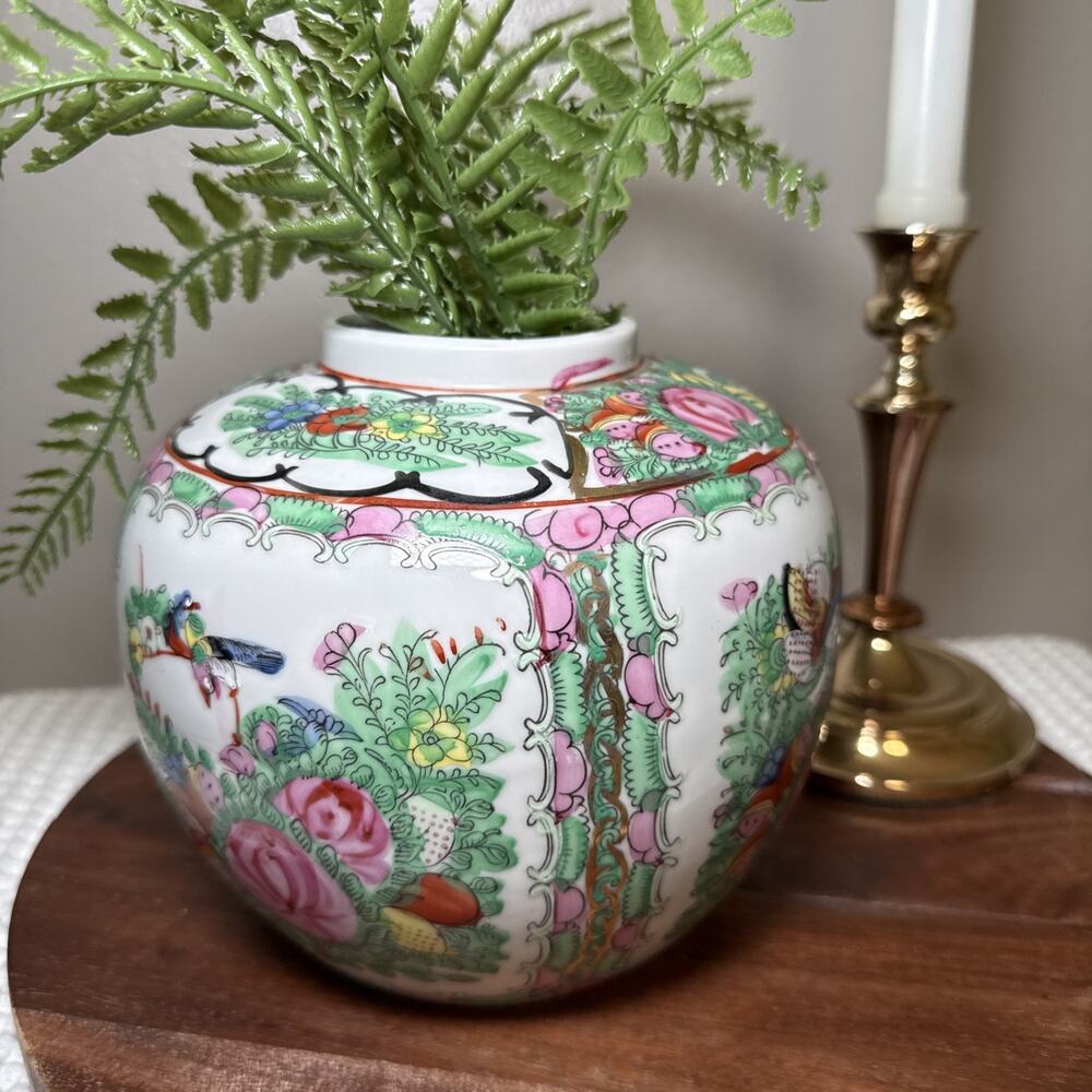 Vtg ACF Japanese Porcelain Vase Ginger Jar Decorated Hong Kong Chinoiserie 6”